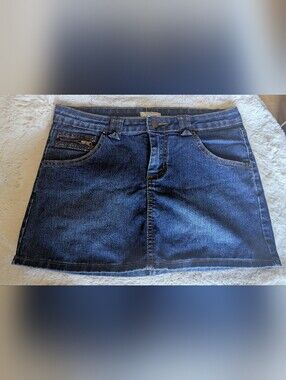 Dark Blue Denim Mini Skirt with Front Pockets